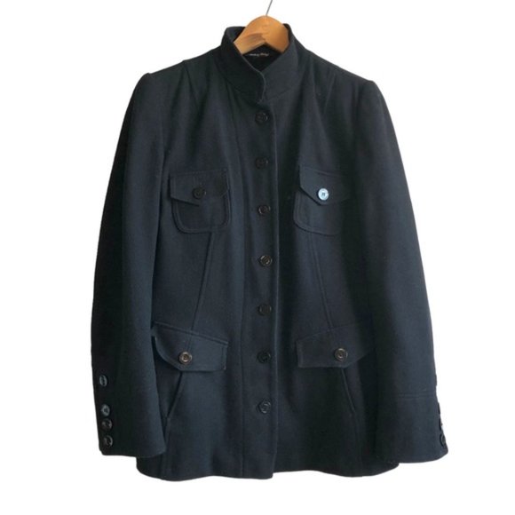 Vintage Le Chateau Button Up 90s Coat XL Black Wool Blend - Picture 2 of 16